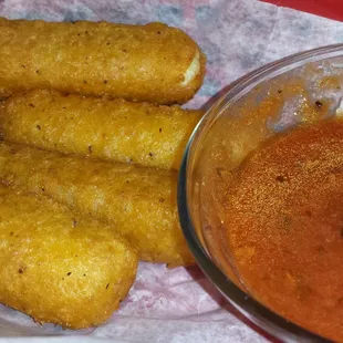Cheese sticks with marinara.