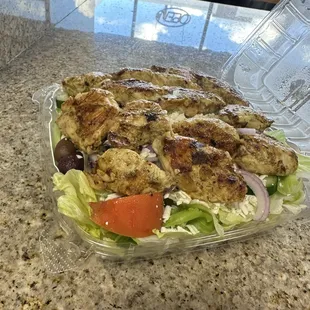 Grilled chicken kabob salad