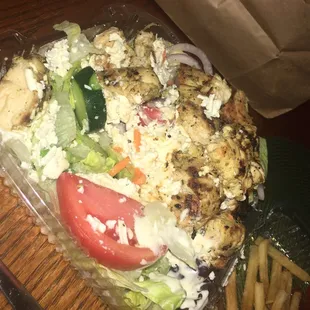 Grilled chicken Greek salad with fried and blue cheese