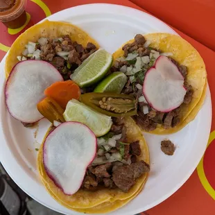 Three carne asada tacos ($12)