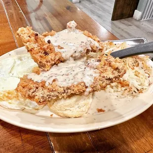 Chicken fried steak and eggs