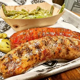 two hot dogs and a salad