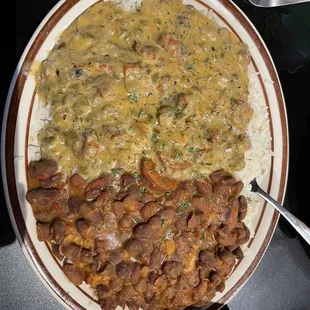 red beans and rice + Crawfish Etouffee