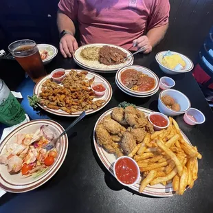 Frog Legs, Crawfish Ettouffé, Red Beans and Rice with Sausage, Jambalaya