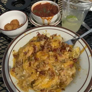 Shrimp etouffee, jambalaya, Red Beans and Rice with Sausage and hush puppies