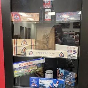 a display case with items for sale