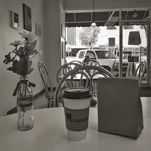 a coffee cup on a table