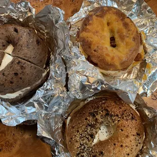 three different types of bagels