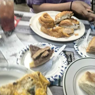 Chicken Salad Croissant with onion rings. Meat Omelette, Biscuits &amp; Gravy and grits. Our dessert was chess pie and pumpkin cheesecake pie.