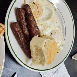2 eggs, sausage and biscuit