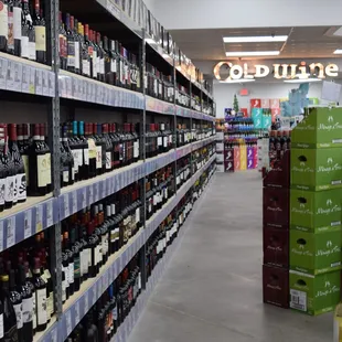 shelves of wine in a store