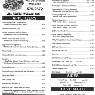 the menu for the restaurant