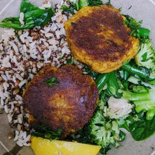 Curry Fish Cakes with Greens and Grains