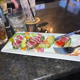 Ahi tuna app. So I&apos;m a huge happy hour gal AND I think brown barn is the place.
