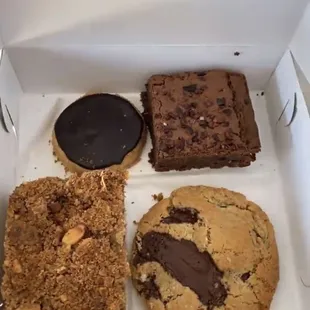 (From top left going clockwise) Rosemary Shortbread Cookie, Nibby Brownie, Salty CCC, Strawberry Rhubarb &apos;Coffee Cake&apos;