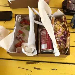 K town dog leftovers and chili dog