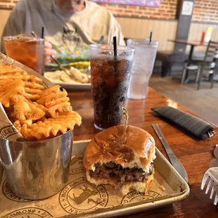 Whiskey burger and fries.
