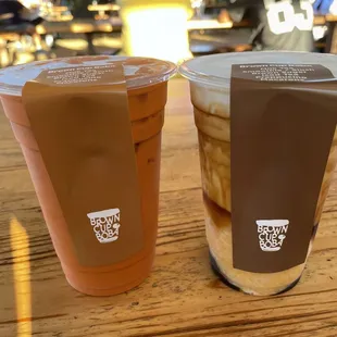 Brown sugar crème brûlée on right and Thai tea on left