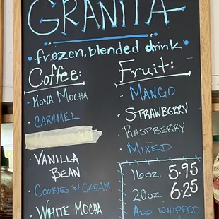 Menu as of August 2022