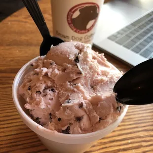 Cherry ice cream with choco chunks