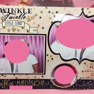 Personalized Photo Booth back drop in the theme of Twinkle, twinkle little star. Same as the invitation.