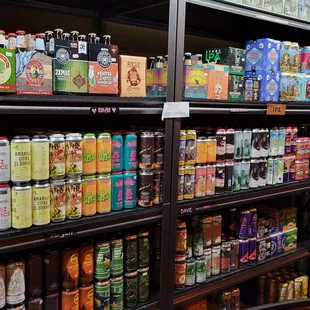 shelves of various types of beverages