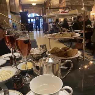 Tea, champagne and food tier.