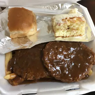 Hamburger steak with fries