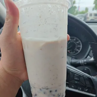 Fresh Taro Milk with red bean (less sweet)