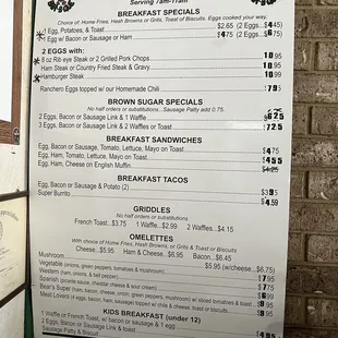 Breakfast menu