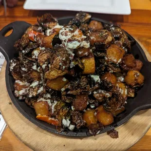 The flash-fried Brussels sprouts with diced potatoes and bacon was stellar.