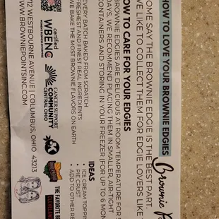 Directions telling you to pack in an airtight container or freeze