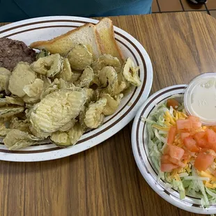 Steak burger with Fried Pickles, Side Salad