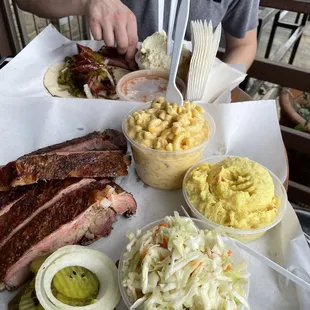 Bbq ribs, potato salad and slaw