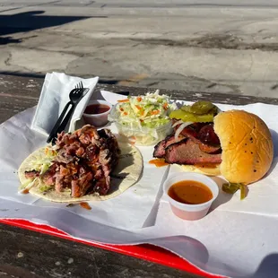 Brisket and Sausage Sandwich. Pulled Pork Wrap