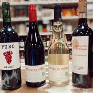 a variety of wine bottles