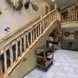 Rustic lodge feel.