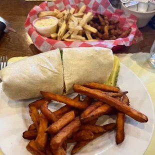 buffalo chicken wrap, clams, and chicken bacon ranch wrap