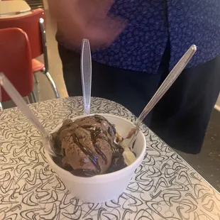 a bowl of chocolate ice cream