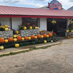 store with pumpkins and flowers