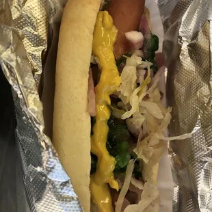 Hot dog with my toppings