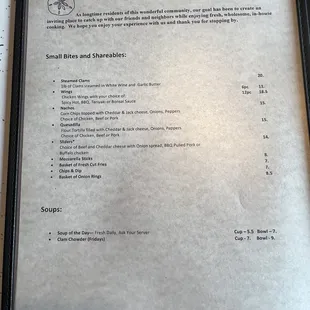 Dinner Menu