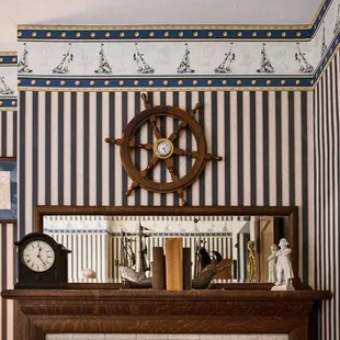 The Nautical Room. Queen room with Fireplace, Vizio Smart TV and private bath.