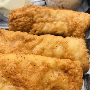 Lightly breaded cod always fried in fresh oil