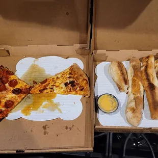 Soooo the bread sticks are enormous.. that&apos;s a 16&quot; pizza beside them. Very good tho!