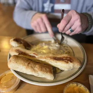 Fettuccine with chicken and huge breadstick!! Delicious