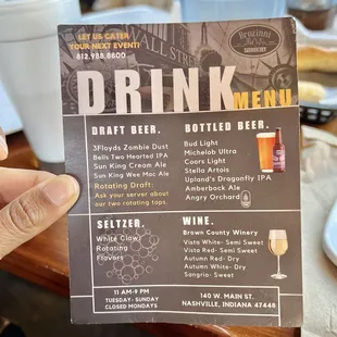 Drink menu