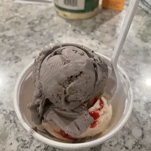 Blueberry pie ice cream and vanilla cherry ice cream