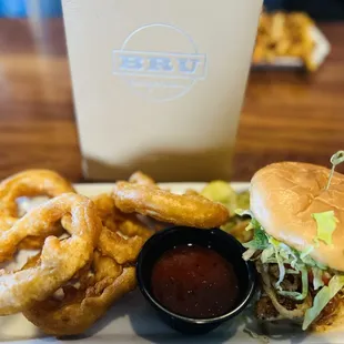 Mexicali Burger with chicken and Onion Rings