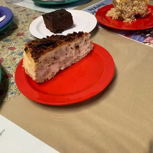 Dessert trio for three.... Brownie, banana cake w/cream cheese frosting, and toasted pecan shortbread cheesecake...